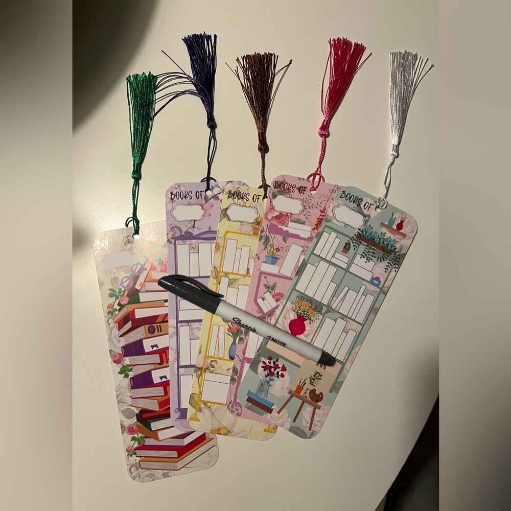 Bookcase Bookmark Set - 5 bookmarks and sharpie - keep track of what you read!